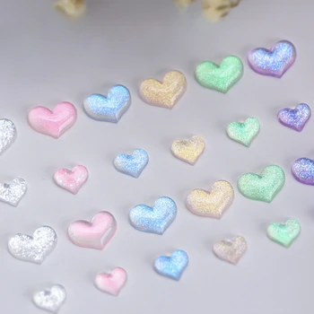 100 бр. 3D декорации за маникюр, цветни висулки във формата на сърце с любов за декорация на нокти, прозрачни висулки от смола за нокти, планински кристал