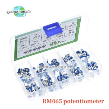 100ШТ RM065 Въглеродните Филм Странично Потенциометър Trimpot Гама от Комплект 10 Стойности на Променлив Резистор 500R - 1M Нова