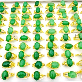 20 броя пури в ограничени бройки пръстени за жени Златист цвят със зъби, Зелен камък, 4 нокът, Модни бижута, аксесоари, подаръци за партита, търговия на Едро партия