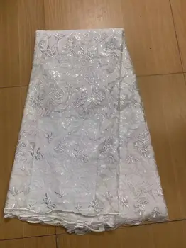 2023 Луксозна африканска бяла лейси плат с 3D пайети, 5 ярда, материал за сватбени партита, вышитое френската дантела, сшитое със собствените си ръце рокля YYZ79