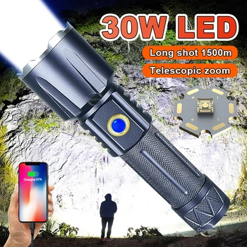 2023 най-Новият и Най-мощен led фенерче 30 W USB Акумулаторна фенерче с Висока мощност, Тактически фенер, Ръчни лампи