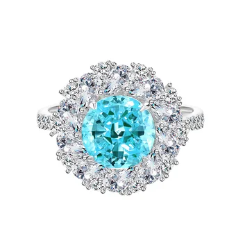 2023 Ново от 18-каратово позлатените сребро 925 проба с высокоуглеродистым сверлом ice cut ring sea blue gem премия бижутерия с пръстен за жени с диамантен пръстен