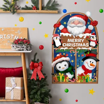 3 Листа Етикети Дядо Коледа на стената, Коледна Стикер На Прозореца, Коледни прозорец, Декоративен Пейзаж, Коледни Стикери, Магазини Снежен човек от PVC