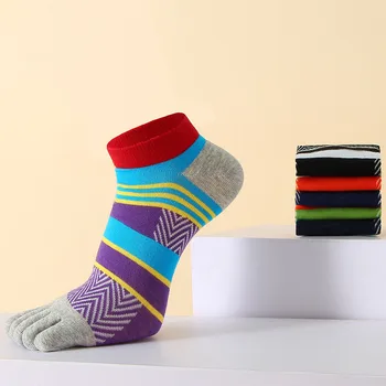 5 Двойки ярки цветни чорапи на щиколотке с пет пръста, памучни шарени лоскутные чорапи в стил мозайка за млади мъже и млади момчета, градинска мода, чорапи и без чорапи