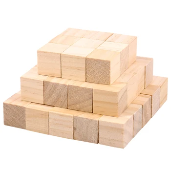 50 Бр. Дървени блокове за diy Квадратни блокове от борова дървесина 1 Инч Непълни дървени кубчета за diy Натурални Дървени блокове Дървени кубчета за