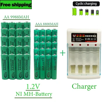 AA + AAA Батерия 100% чисто Нов Оригинален 1,2 В AA9988MAH + AAA8800MAH + Зарядно устройство NI MH Акумулаторна Батерия за Машинки за Подстригване, Самобръсначки, Калкулатор