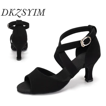 DKZSYIM, Дамски танцови обувки за Латино танци, Топка Танго, съвременни танцови обувки, Мека подметка, професионални обувки за момичета, мек ток 5-7 см
