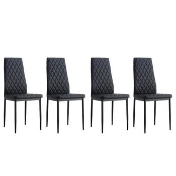 Hommoo, модерни трапезни столове, комплект от 4 заведения за хранене столове от изкуствена кожа за хранене, странични столове за домашна кухня, хол, черен