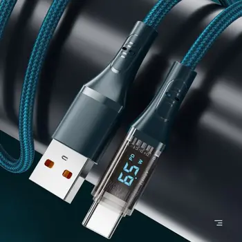 Led Дигитален Дисплей PD 66 W C USB Кабел Тъкат USB Type C Кабел За Бързо Зареждане, Бързо Зареждане на 66 W Бързо Зареждане