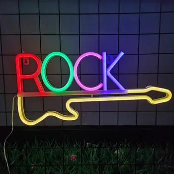 Led рок-китара, неонова лампа за бар, пъб, стени, ночники се захранва от USB, Сватбени Празнична Коледна украса за стаята
