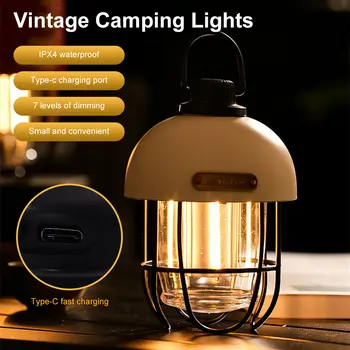Led светлини за къмпинг в Ретро стил, водоустойчив USB-акумулаторна фенерче за вътрешно външно аварийно осветление на дома, прекъсвания в електрозахранването, разходки