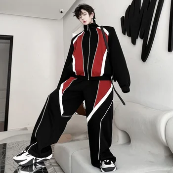SYUHGFA Мъжки спортни комплекти, Цветен Мъжка жилетка, яке с висока яка, палта, Корейски модни широки панталони, Новостите на есен