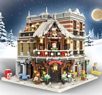В присъствието на Creative StreetView Claus Toys 89143 Moc Bricks Модулен Модел Дома Строителни Блокове В Събирането на Квадратен Коледен Подарък
