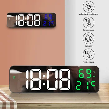 Големи Led Дигитални Стенни Часовници с Висока температура и Влажност на въздуха Дата, Будилник в 12/24 часов режим, Настолни Часовници, работещи на Батерии