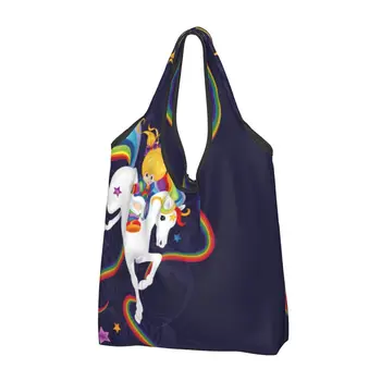 Дамски ежедневни чанта за пазаруване Rainbow Brite и Starlite, Голяма чанта голям-тоут, Преносима чанта за съхранение, Сгъваеми чанти