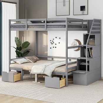 Двуетажно легло в цял ръст, със стълби, определяне на леглото може да се трансформира в седалка и маса за мебели за спалня на закрито