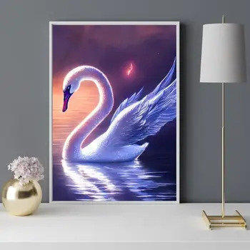 Диамантена живопис assessoires Бял лебед в езерото коледен подарък сам забавна диамантена живопис изкуство за възрастни нова година декора на стените