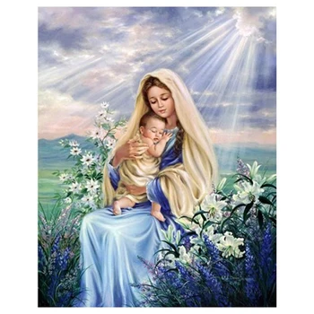 Диамантена живопис на Дева Мария, детска християнската религия, Исус Христос, Диамантена бродерия 