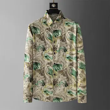 Европейската и американската тенденция мъжка риза с дълги ръкави и чернильным принтом, пролетно нов, първокласен дизайн, без ежедневната мъжка риза коприна