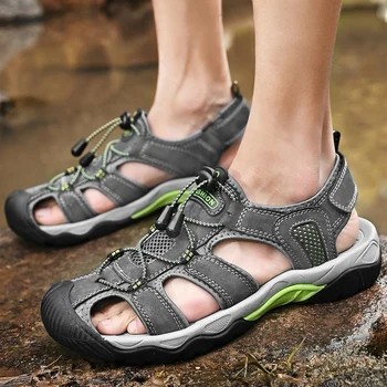 Ежедневни обувки от естествена кожа за мъже, висококачествени Класически мъжки сандали, Летни мъжки маратонки за разходки на открито, Дишащи мъжки сандали