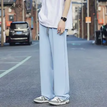 Ежедневни панталони Мъжки Прости обикновена Пролет-лято, Дишаща градинска дрехи с завязками, Корейски стил, мъжки гъвкави вертикални модерен