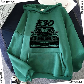 Есен/Зима 2023, Автомобили hoody E30, Модни Мъжки hoody с качулка, Модерен дизайн на автомобила, Hoody за мъже, Зелена hoody в стил хип-хоп Harajuku