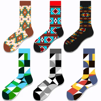 Есенно-зимни INS Нови чорапи с геометричен модел, Мъжки чорапи в етнически стил, чорапи със средна квадратна тръба, улични модни чорапи, Дамски чорапи