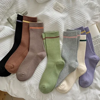 Есенно-зимни Нови Модни Дамски чорапи-тръбички, Дамски чорапи в тънка ивица, Ежедневни мъжки чорапи в изчистен стил