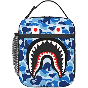 Камуфляжная синя кутия за обяд с акульим лице, изолирано чанта за обяд, Множество термосумка за пикник чанта-тоут, преносима чанта за съхранение