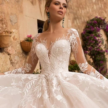 Карол Секси Сватбени Рокли За жени 2023 Апликация Тюл С отворен гръб и Дълъг ръкав на Сватбена рокля в стил Бохо Vestidos De Новия