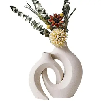 Керамични вази за домашен интериор, 2 бр./компл., модерни геометрични декоративни вази с тънък провлак, изискан и траен домашен Гидропонный цвете