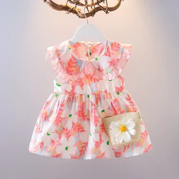 Лидер в продажбите, Летни Рокли Принцеса с цветя модел за малки момичета без ръкави от 1 до 2 години, рокля за новородени момичета, детски дрехи