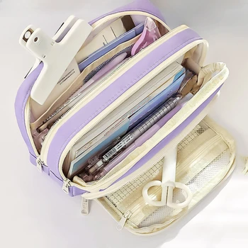 Лилава чанта за Моливи с Голям Капацитет, Естетически училищни Проучвания, Сладък Канцелярский титуляр за момичета, джоб за химикалки, чанта за моливи с цип, Ученически пособия