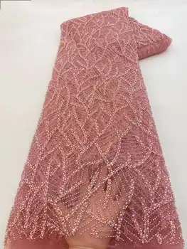 Луксозна Лейси плат от мъниста 2023 Благородна Африканска Бродерия на Младоженеца от мъниста Нигерийски френски дантелени тъкани от мъниста за шиене Сватба