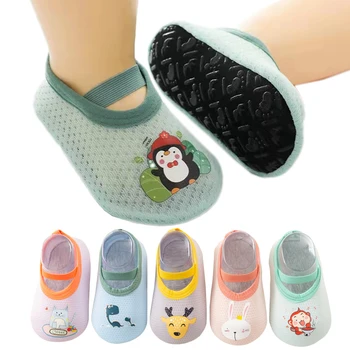 Лятна Детски обувки с чорапи на пода за новородено, сладки животни, Обувки подметка, нескользящая Обувки за първите ходунков, обувки за деца