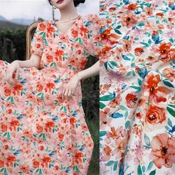 Лятна рокля-риза с флорална принтом, снижающим възраст Материал 18 мм Еластична крепдешиновая коприна тъкани Article De Couture