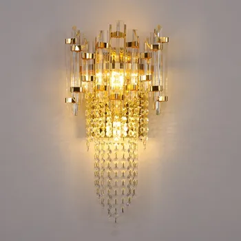 Модерен кристал, с монтиран на стената лампа, Луксозен хол, Кристал, с монтиран на стената лампа, Златна стълба в скандинавски стил, Led нощна лампа за спални