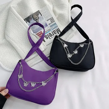 Модерна дамска чанта Y2k, найлон косметичка за жени, верига с папийонка, чанта през рамо, дамски дизайнерски луксозна чанта