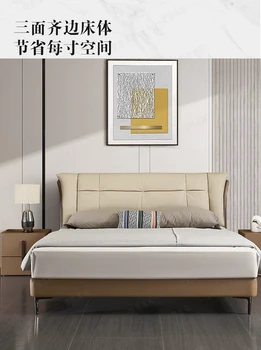 Модерна лека луксозна проста двойно легло в основната спалня от естествена кожа