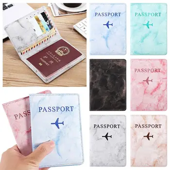 Модни мраморни корици за паспорти от изкуствена кожа, поставки за паспортных карти и идентификация, богат на функции опаковка за паспорти, калъф за документи за пътуване