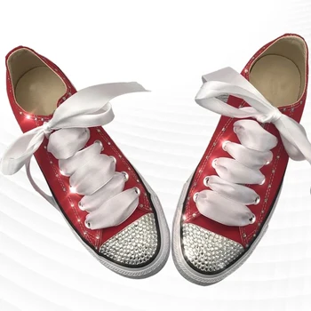 Модни парусиновая ръчно изработени обувки с кристали, с нисък покрив, популярни удобни ежедневни обувки с панделка