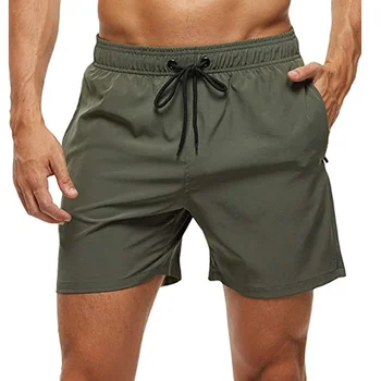 Модни плажни шорти, мъжки Бански от еластична закопчалка, бързо съхнещи плажни къси панталони с джобове с цип