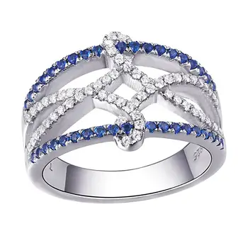 Модно Синьо-Бяло Годежен пръстен с Кристали, Елегантни и Темпераментна Жена Романтичен подарък за Свети Валентин