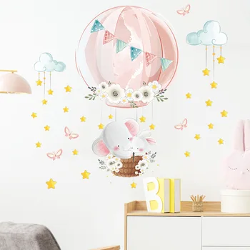 Мультяшные стикери за стена с въздушен топка за украса на детска стая, сладки стикери за стена под формата на слон и заек, Украшения за дома, тапети