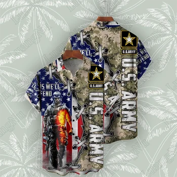 Мъжка риза в стил Милитари с къс ръкав Camisa Masculina, Висококачествени ризи Оверсайз за мъже 2023, Хавайски върховете Hombre