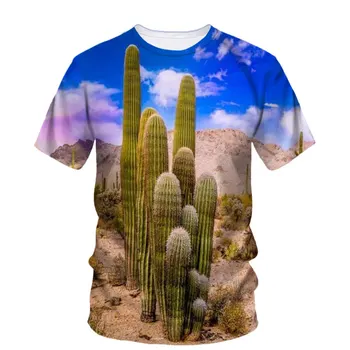 Мъжка тениска с изображение на растенията кактус в стил хип-хоп, лятна градинска мода с 3D принтом, О-образна яка, къс ръкав, Дрехи големи силует