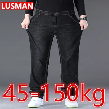 Мъжки Дънкови Панталони Големи Размери 50 От плат Деним с висока Еластичност, Панталони Големи Размери за 45-150 кг, Дънки Hombre, Широки Дънки, Pantalon Homme