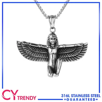 Мъжки Женски Египетска богиня, крилата медальон на ИЗИДА, колие от неръждаема Стомана, верижка бижута, Безплатна доставка на стоки