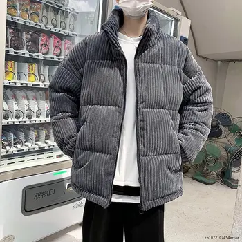 Мъжки паркове, утепленная топло зимно яке, палто С висока яка, паркове Оверсайз, Корейското Стилно мъжко стеганое палто, топло яке Harajuku