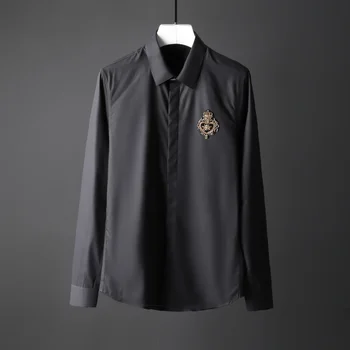 Мъжки ризи Minglu от 100% памук, мъжки модел риза с корона, с дълъг ръкав, Camisa Masculina, Копринена кърпа, Ежедневни тънки мъжки ризи